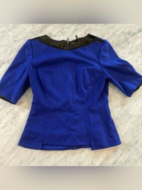 Elie Tahari Royal Blue Short Sleeve Peplum Top with Black Trim